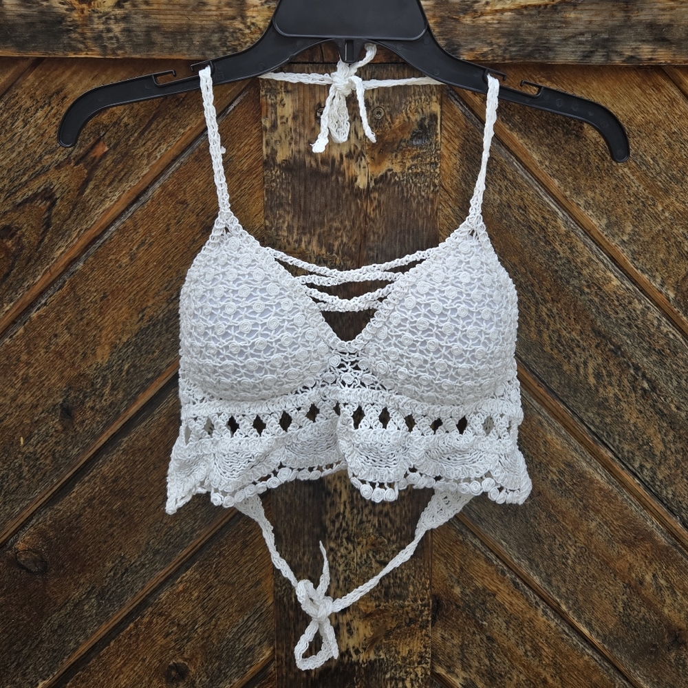 Crochet Lace Camisole Bralette - White